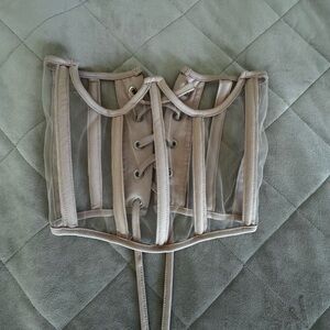 Sheer Corset Top with Lace-Up Detail